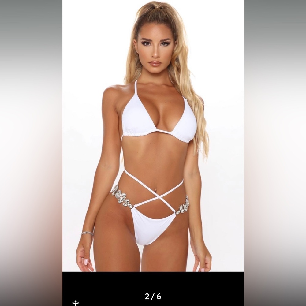 Fashion nova white rhinestone two piece bikini